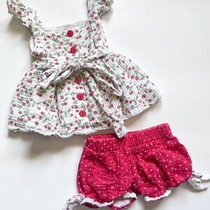 Sweet Honey Cherry Print Kids Shorts Set
